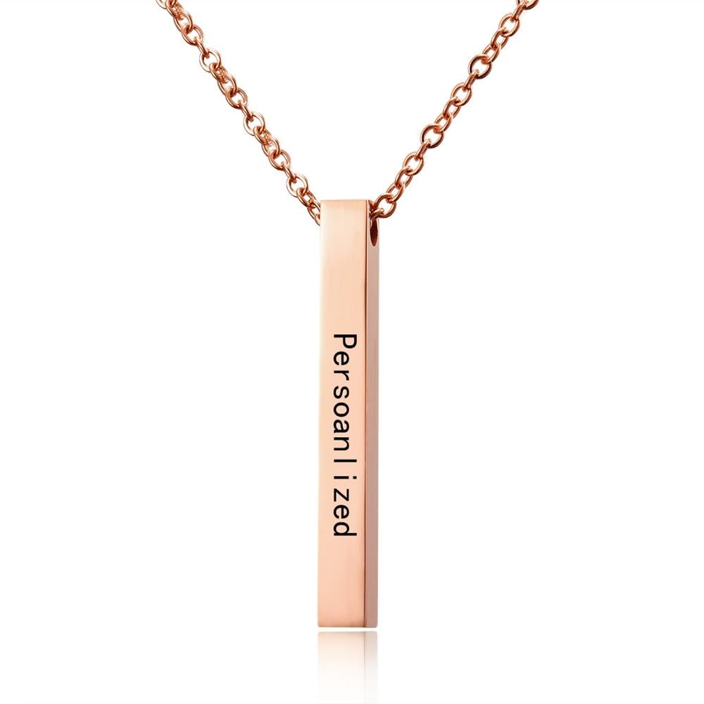 Rinhoo Four Sides Engraving Personalized Square Bar Custom Name Necklace Stainless Steel Pendant For Women/Men Birthday Gift