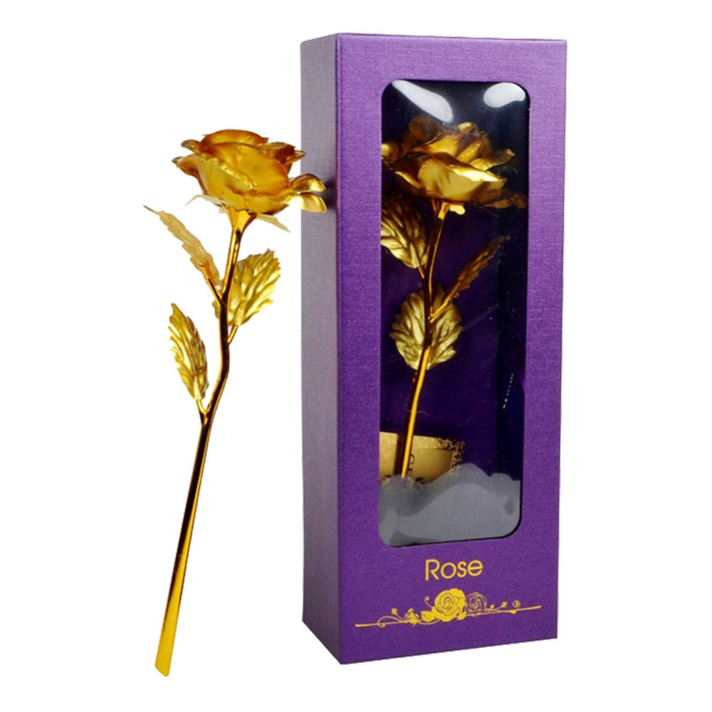 24k Gold Plated Rose With Love Holder Box Gift Valentine&#39;s Day Mother&#39;s Day Gifts Flower Gold Dipped Rose US Drop ship