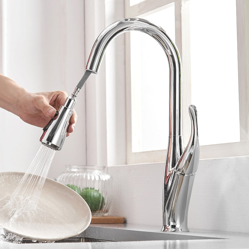 Kitchen Faucets Silver Single Handle Pull Out Kitchen Tap Single Hole Handle Swivel 360 Degree Water Mixer Tap Mixer Tap 866001