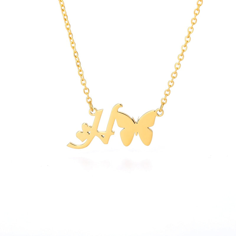 Butterfly Initial Necklace For Women Stainless Steel Gold Color A-Z Letter Necklace Pendant Bijoux Femme 2020 Boho Jewelry Gift