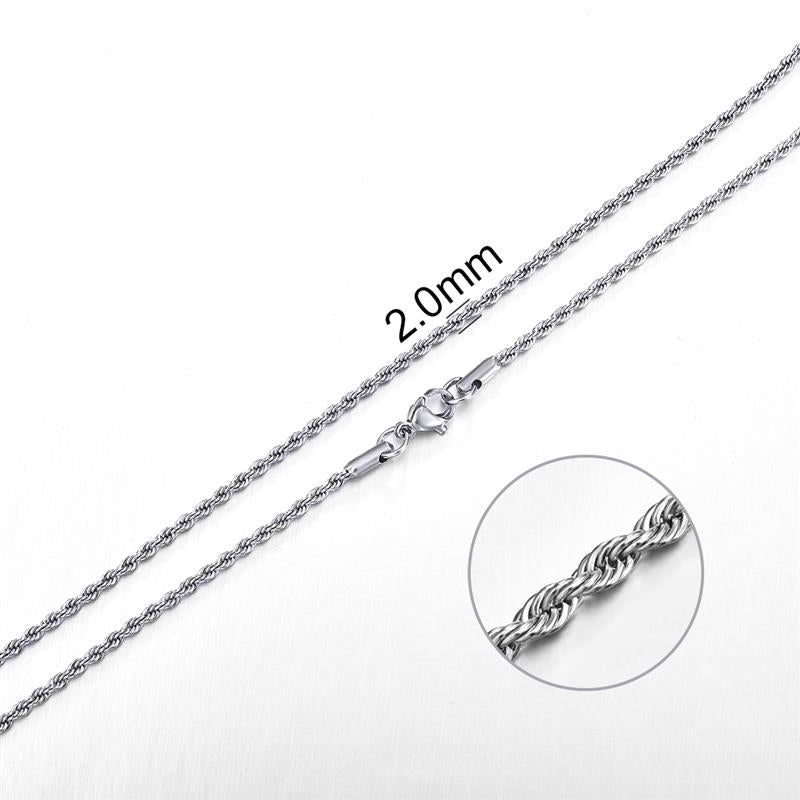 Jiayiqi 2mm-7mm Rope Chain Necklace Stainless Steel Never Fade Waterproof Choker Men Women Jewelry Silver Color Chains Gift