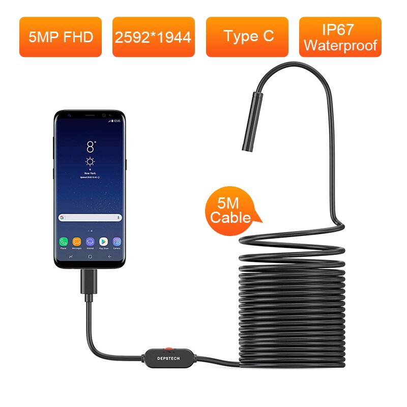 DEPSTECH USB / Wireless Endoscope Camera 5MP FHD Pipe Inspection Camera IP67 Waterproof Borescope Type C for Android PC MacBook