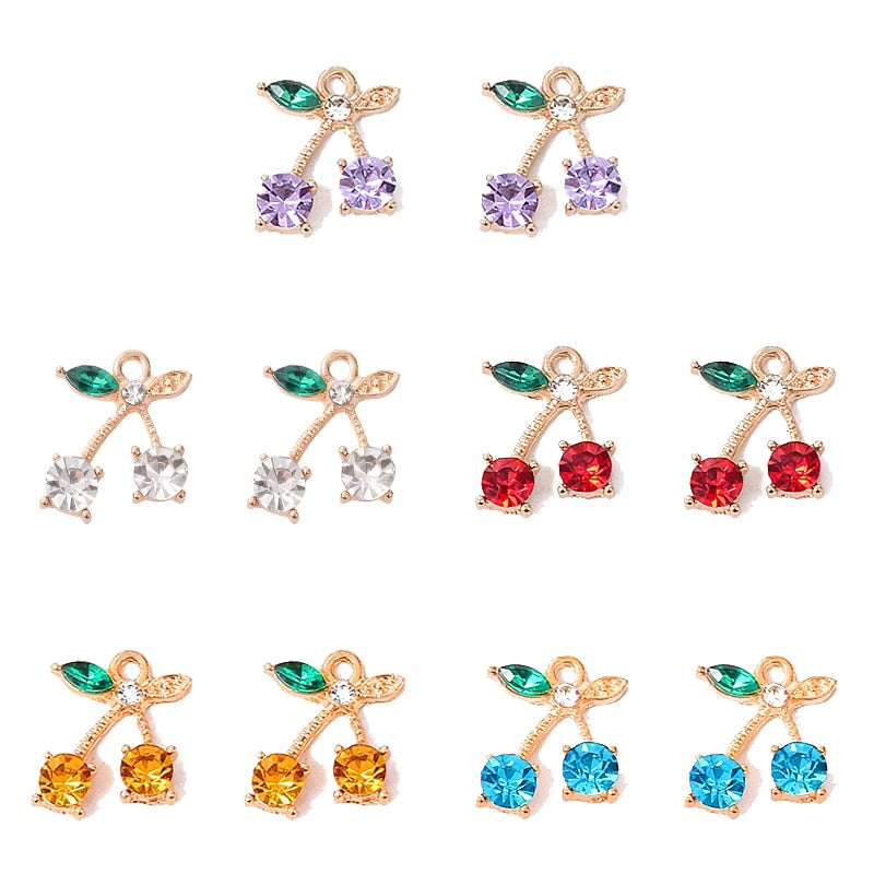 Peixin 10Pcs/Set Charming Colorful Crystal Cherry Pendant Fruit Dangle Jewelry Accessories DIY Earrings Jewelry Making Supplies