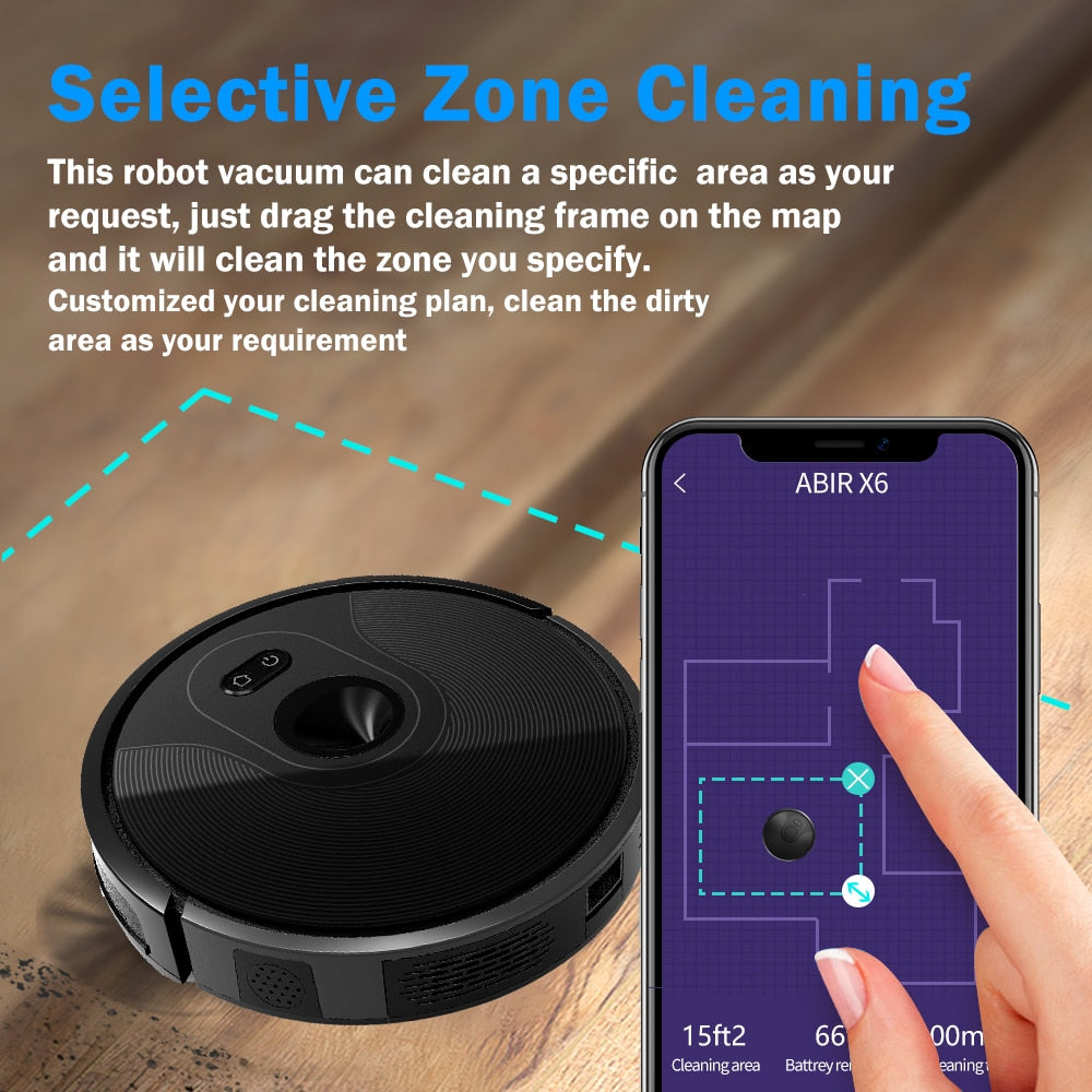 ABIR Robot Vacuum Cleaner X6,Smart Eye System,  6000PA Suction,APP NO-GO Line, Selective Zone Cleaning,Breakpoint Resume