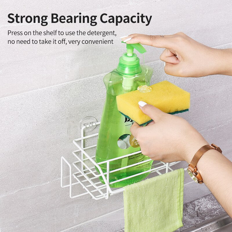 Self Adhesive Sink Sponge Bottle Rack Holder Kitchen Spice Organizer Storage Racks Drainer Metal Basket Hook Multi Purpose