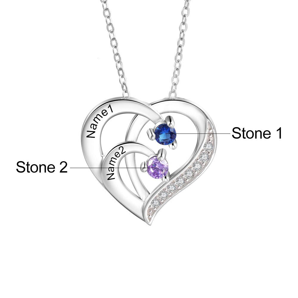 925 Sterling Silver Personalized Family Name Heart Necklaces for Women Customized Birthstone Engraving Mothers Necklace