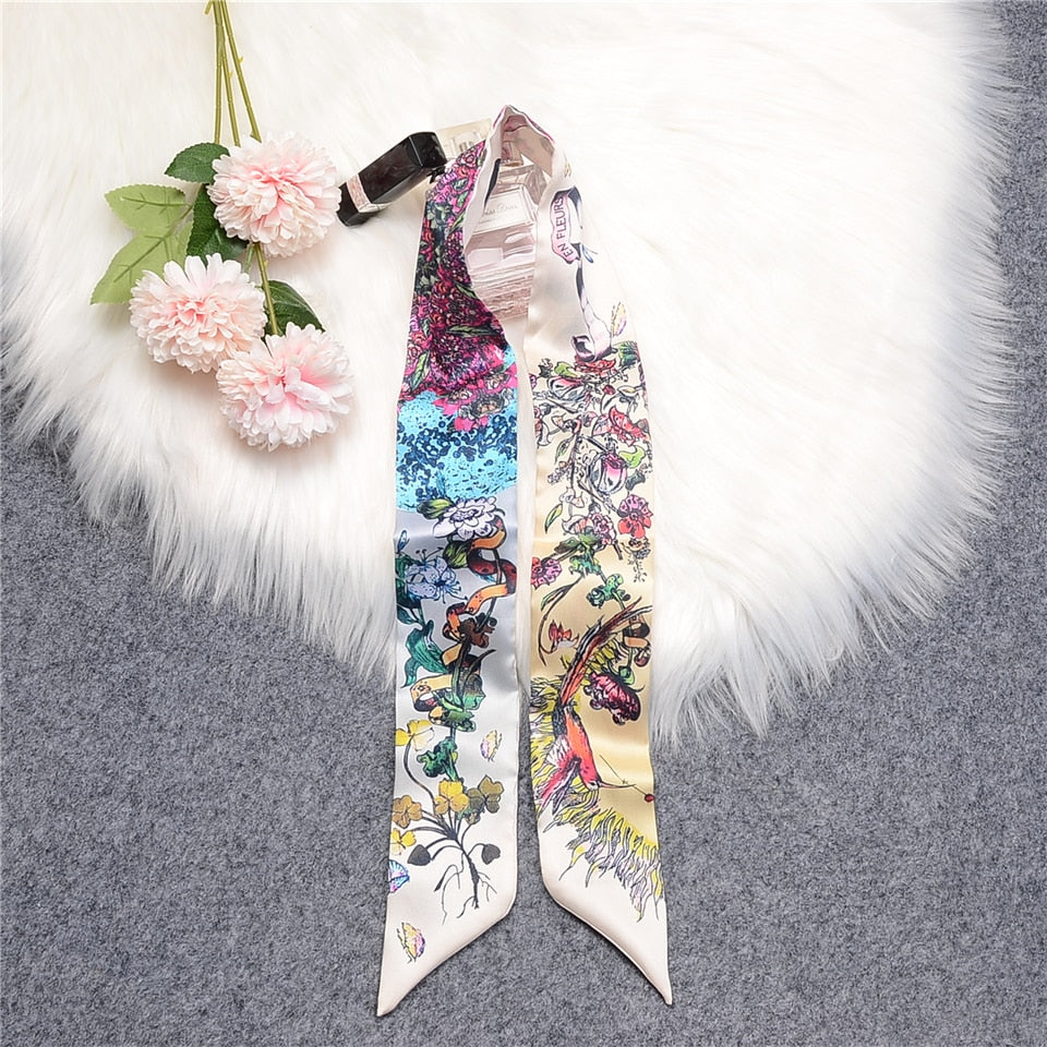 Tropic Affair Luxury Brand Scarf Tarot Women Scarf Bag Hair Skinny Silk Scarves Design Foulard Neckerchief Headband For Ladies