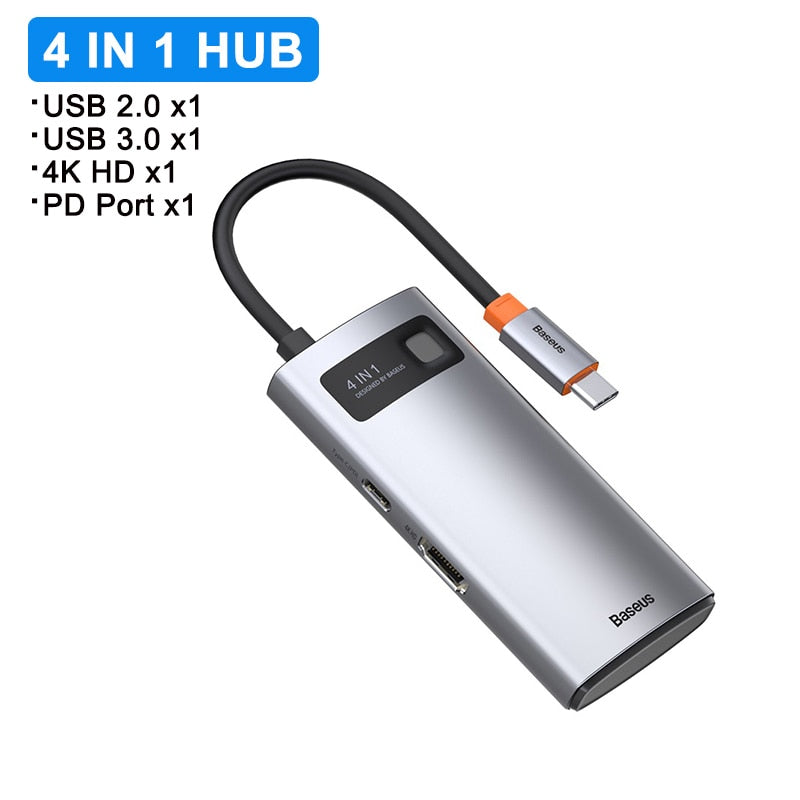 Baseus USB C HUB to HDMI-compatibe Adapter RJ45 Card Reader USB 3.0 PD 100W Type C Docking Station For Macbook Pro Surface iPad