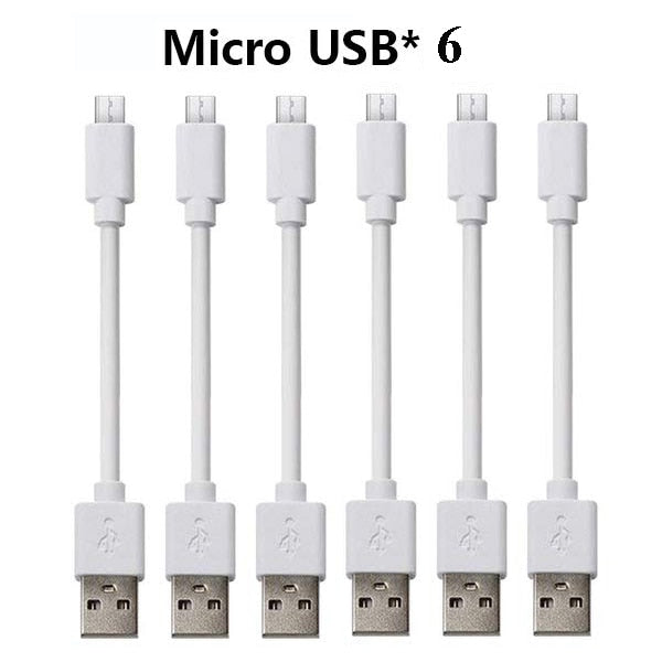 White 6PCS Short Cable 25CM Micro USB Type C Wire Charging Cord For iphone Android 2A Fast Charge Mobile Phone Charger Station