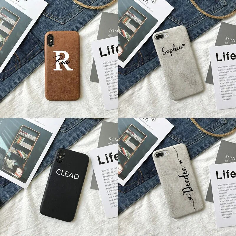 Custom Name  Logo Photo on Cases for Iphone 11 Pro Max Case Luxury Leather PU Soft Cover 12 Phone XSMax XR X 6 7 8Plus Retro