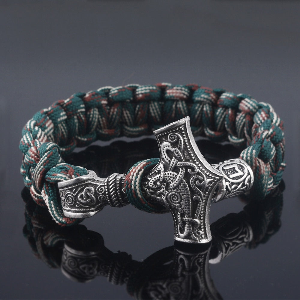 Norse Viking Rune Bracelet Asatru Pagan Scandinavian Thor Hammer Valknut Yggdrasil Rune Rope Bangles Bracelets for Men Jewelry