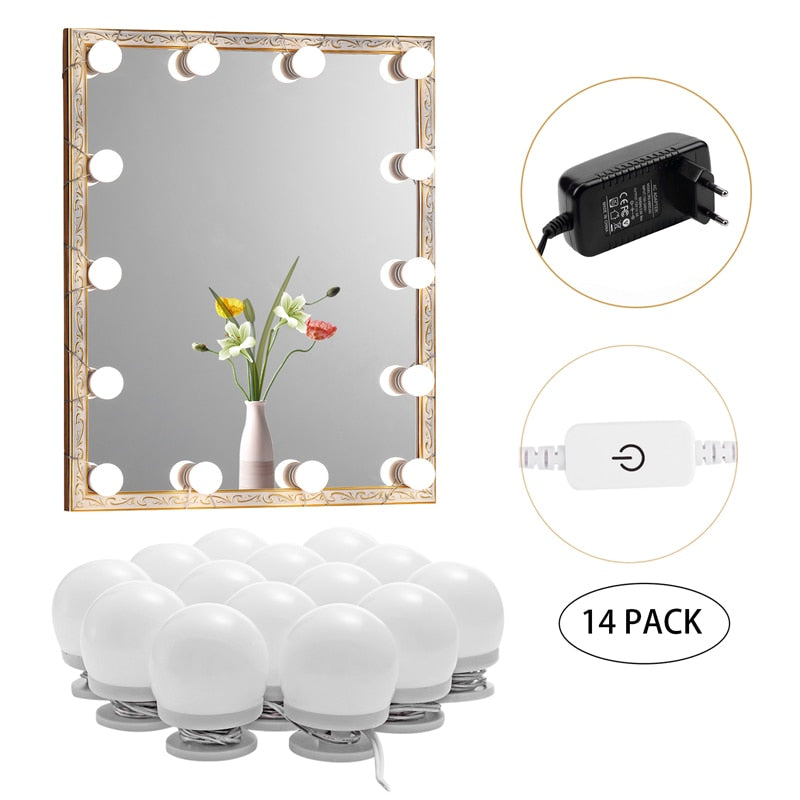 AIBOO LED Makeup Light kit,6/10/14/16Touch Dimmable Mirror Bulbs Hollywood Vanity Lighting lights for Dressing table bathroom