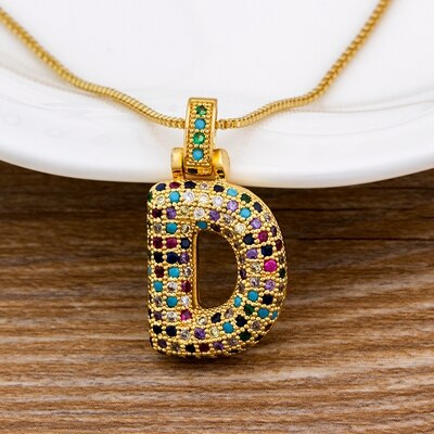 Nidin Luxury A-Z 26 Letters Zircon Pendant for Women Cute Rainbow Initials Name Necklace Fashion Party Wedding Birthday Jewelry