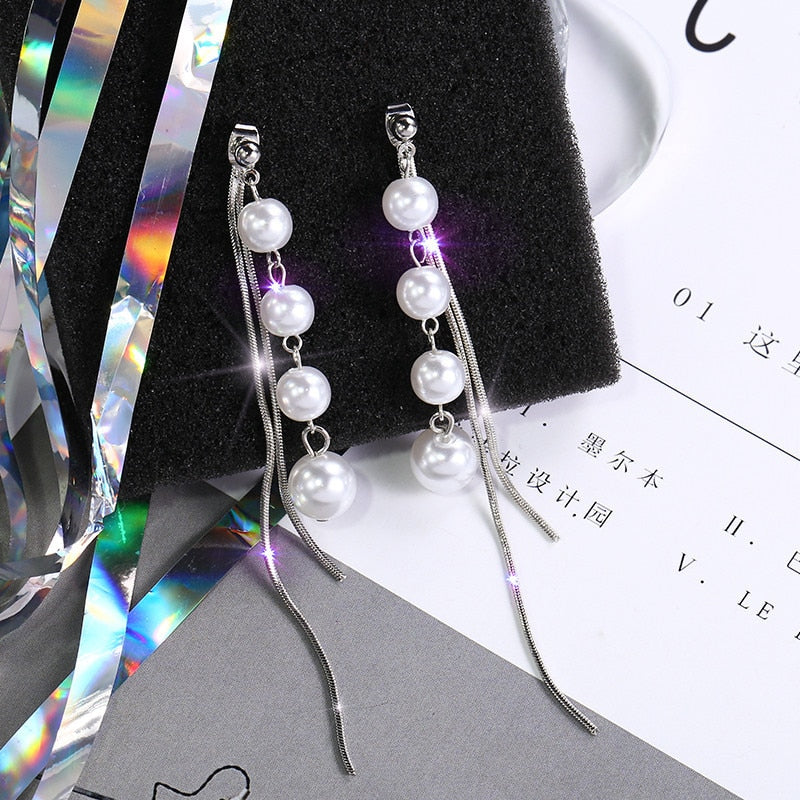 2022 Korean Earings Crystal Pearl Tassel Earrings Geometric Pendant Bride Wedding Jewelry Gift Earrings For Women