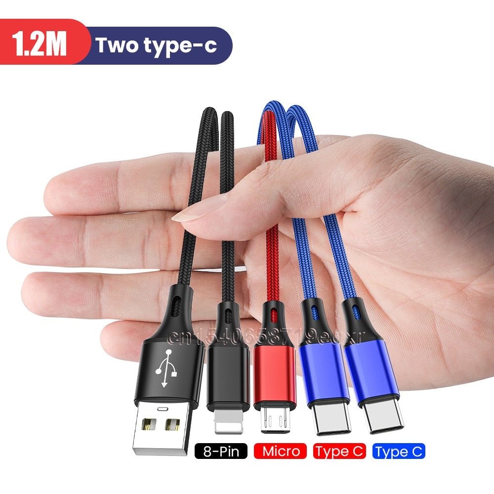 4in1 3in1 USB Type C Cable for iPhone 14 13 12 11 Pro Max 3 in 1 2 in 1 Charging Cable Micro USB Cable for Huawei Samsung Xiaomi