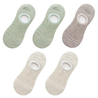 5 Pairs/Set Women Silicone non-slip invisible Socks Summer Solid Color Mesh Ankle Boat Socks Female Cotton Slipper No show Socks