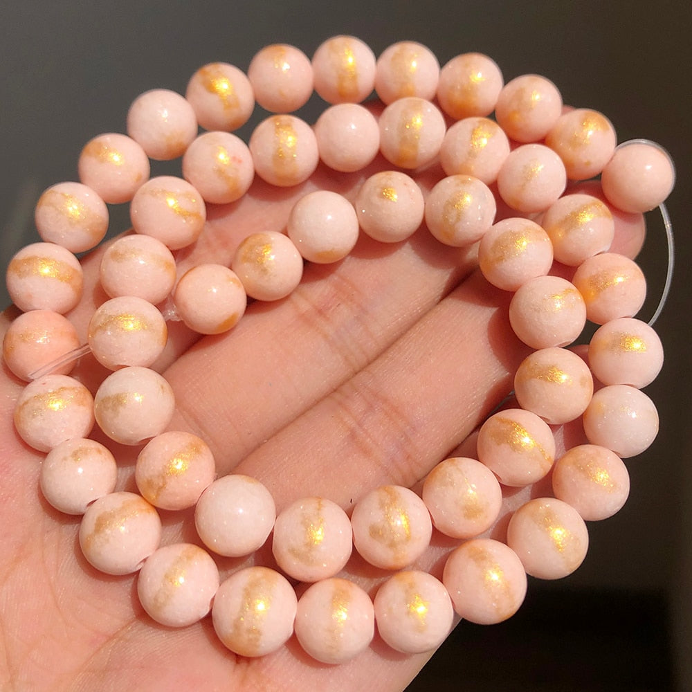 White Howlite Spun Gold plated Loose Stone Round Beads for Jewelry Making DIY Bracelet 15'' strand 4/6/8/10/12mm