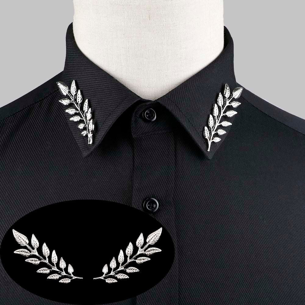 1 Pair Trendy Suit Shirt Collar Pin Tree Leaf Dragon Leopard Hollowed Triangle Crown Brooches For Men Women Daily Wear Accessory