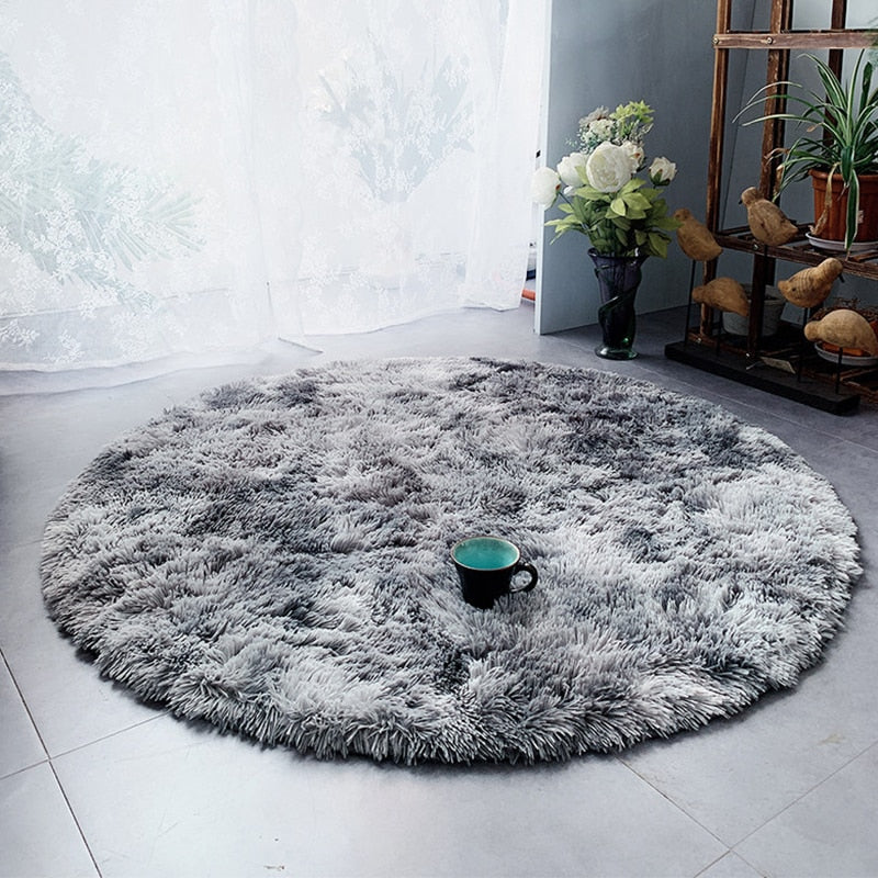 Fluffy Carpet for Living Room Soft Kid Room Round Mat Carpet Anti-slip Floor Mat Home Decor Plush Thick Tie Dyeing Rug Carpet