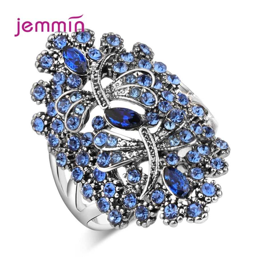 Full Rhinestone Women Classic 925 Sterling Silver Dragonfly Rings For Women Women Fine Jewelry Wholesale Party Gift
