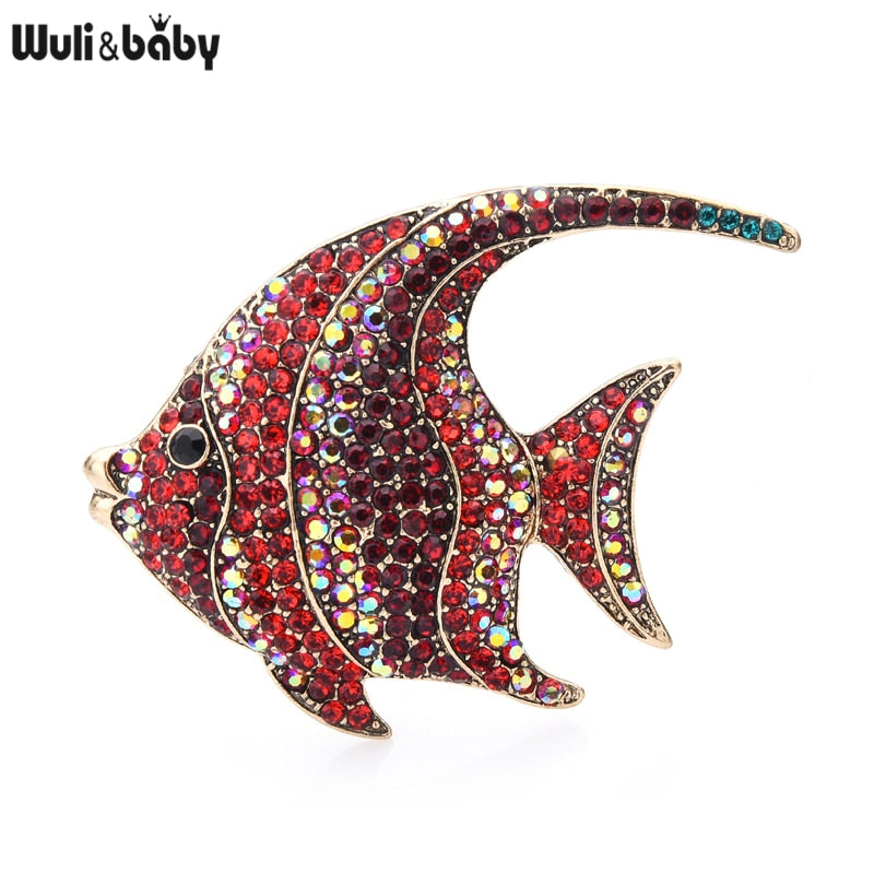 Wuli&amp;baby Sparkling Rhinestone Fish Brooches Women Metal 3-color Flat Fish Office Casual Brooch Pins Gifts