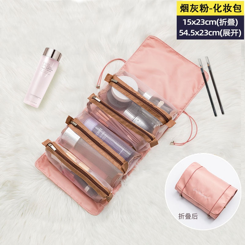 4PCS in 1 Cosmetic Bag For Women Zipper Mesh Separable Cosmetics Pouch Ladies Foldable Nylon Bag Rope Makeup Bag Kosmetyczka