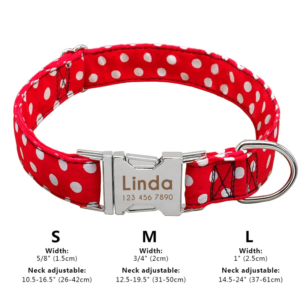 Personalized Dog Collar Nylon Print Dog Collars Customized Puppy Pet Collar Engraved Name ID for Small Medium Large Big Dogs Pug