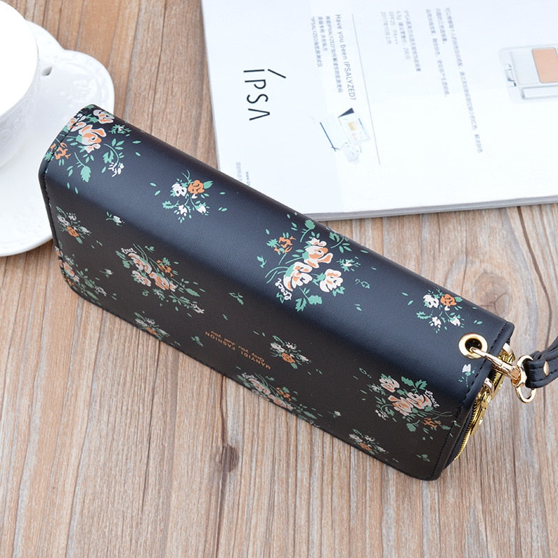 Wristband Phone Purses Women Wallets Splice Female Purse Leather Ladies Long Woman Wallets Big Card Holder Clutch Double Zipper