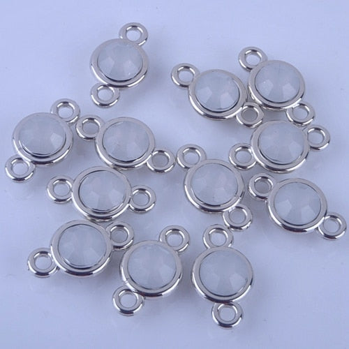 1 set of 12pcs Bright Birthstone Charms Silver color Acrylic charms measuring 11 mm by 19 mm for DIY Statement Necklace, Pendant, Anklet and Bracelet