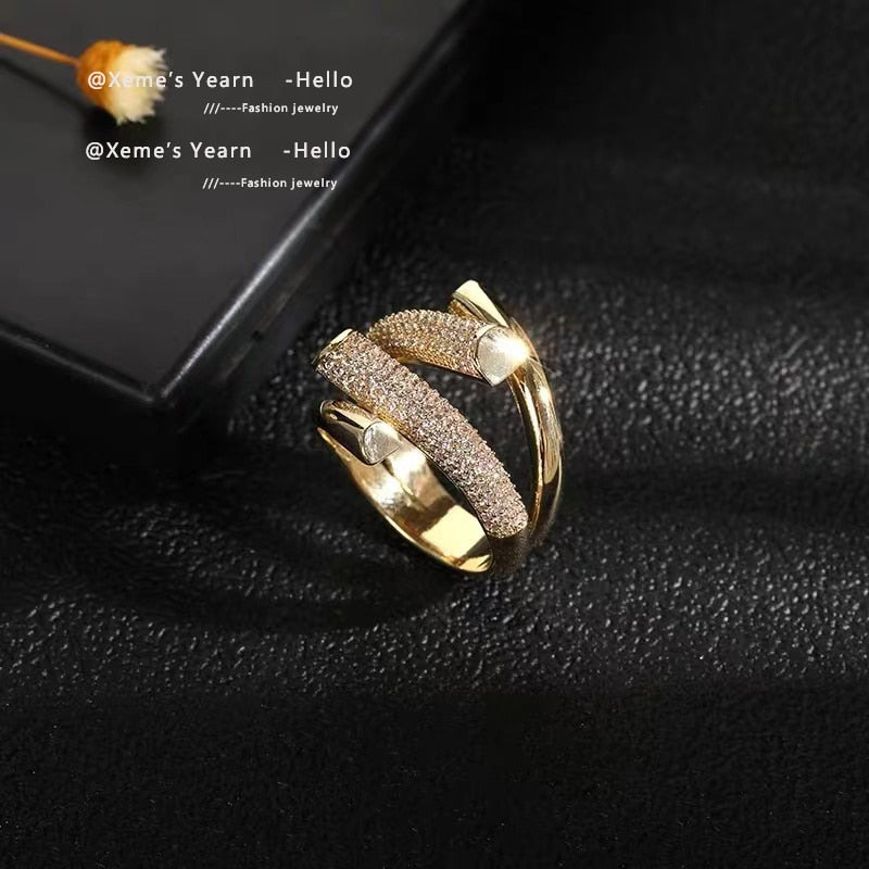 2022 New European and American Design Micro Setting Zircon Metal Cross Opening Rings For Women&#39;s Gothic Girls&#39; Luxury Jewelry