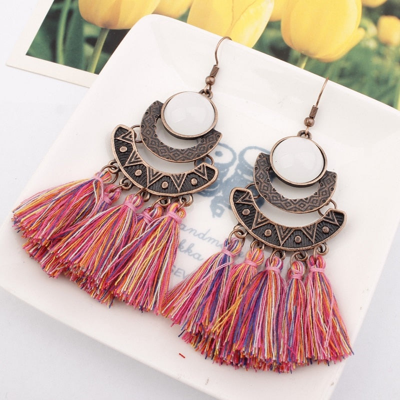 Exknl 25 Colors Tassel Earrings Women Long Fringe Statement Bohemian Drop Boho Hanging Dangle Earrings Accessories 2022