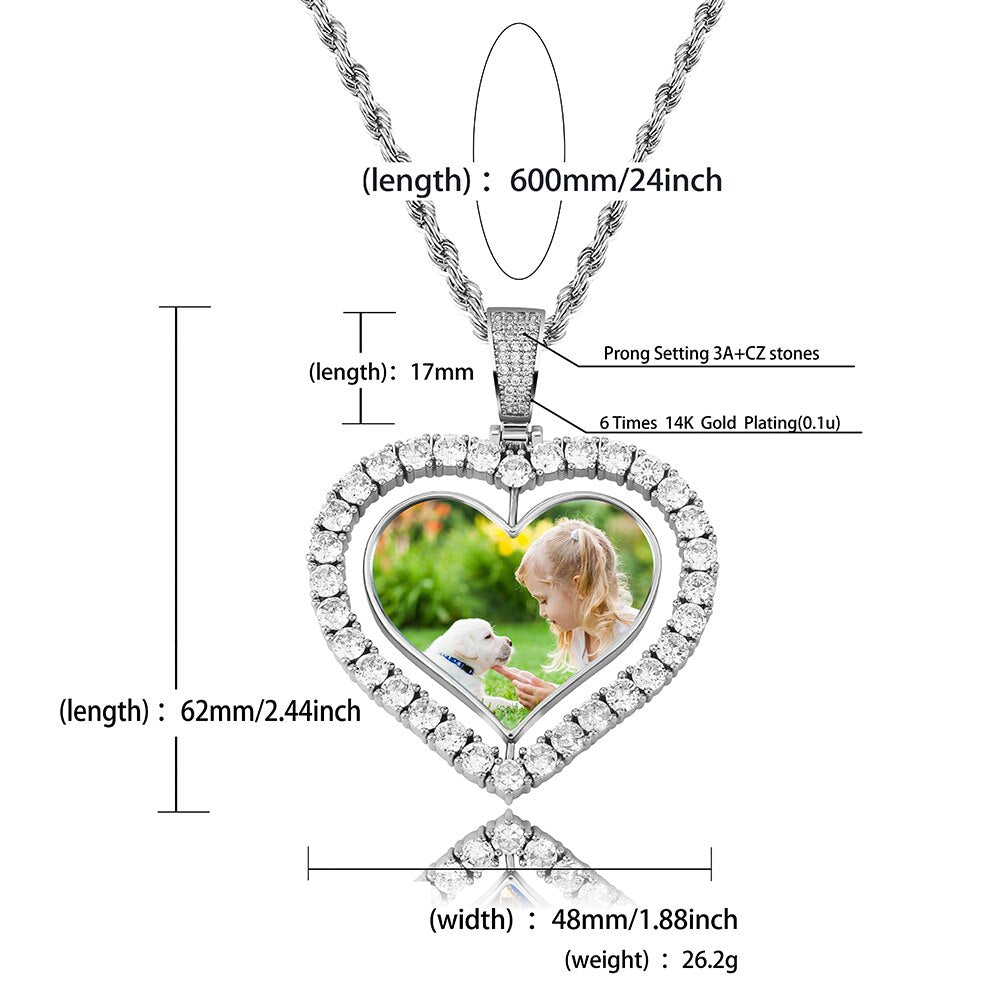 TOPGRILLZ в форме сердца на заказ фото спина двусторонний медальон кулон ожерелье с 4 мм теннисная цепочка Циркон хип-хоп ювелирные изделия