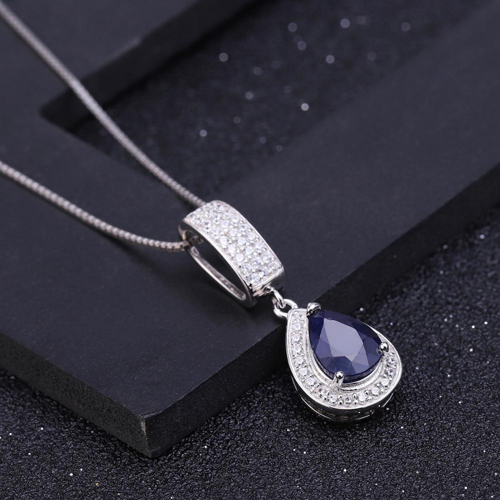 GEM'S BALLET Classic Natural Blue Sapphire Gemstone Jewelry Set 925 Sterling Silver Pendant Earrings Ring Set For Women