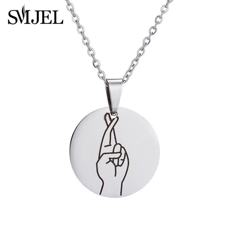 SMJEL Stainless Steel Charm Necklace Fashion Jewelry Hand Love Heart Gesture Necklace Pendant for Women Gift Best friends bijoux