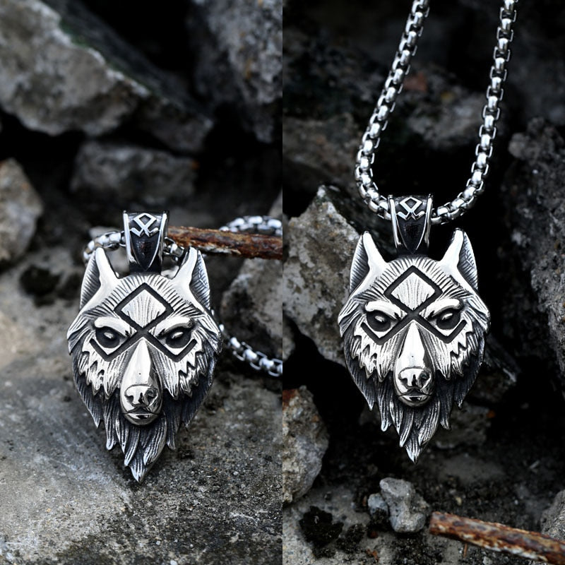 Fashion Vintage Women Men Vingking Wolf Stainless Steel Pendant Chain Necklace Jewelry BP8-514