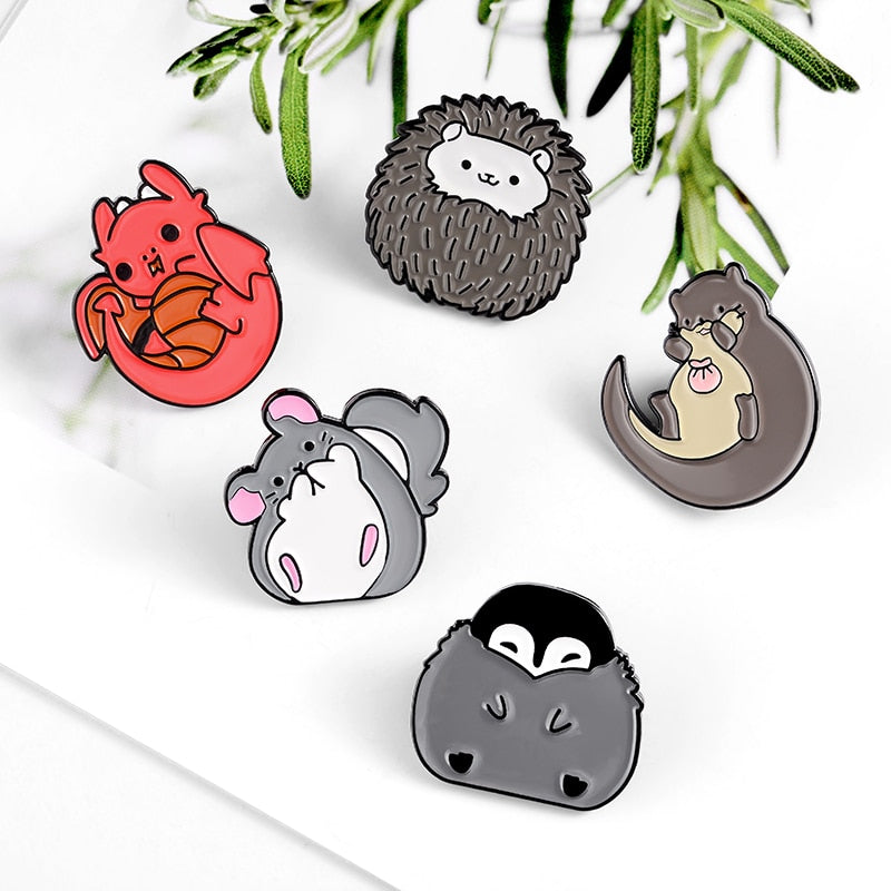 Cute Enamel Pin Custom Chinchilla Hedgehog Otter Penguin Dragon Badge Brooch Custom Lapel pin Shirt Bag Jewelry Gift for Kids