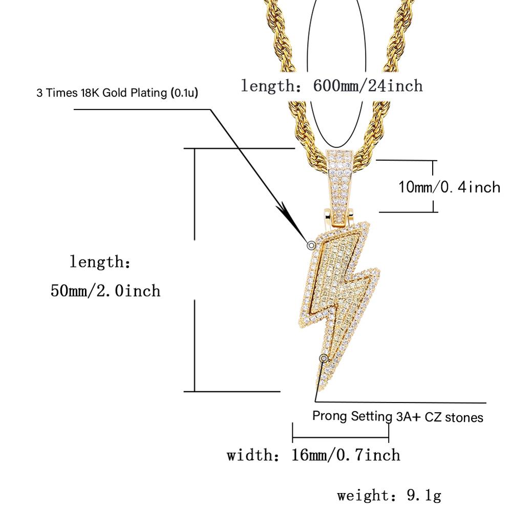 JINAONew Ice Out the lightning Necklace &amp; Pendant With Tennis Chain Cubic Zircon Men&#39;s Hip Hop Jewelry Gift