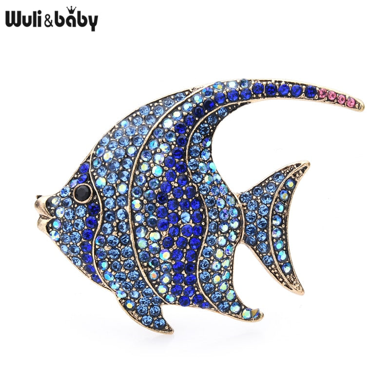 Wuli&amp;baby Sparkling Rhinestone Fish Brooches Women Metal 3-color Flat Fish Office Casual Brooch Pins Gifts