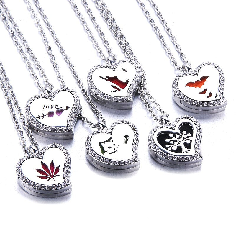New Aromatherapy Jewelry Essential Oil Diffuser Necklace Love Heart Open Perfume Lockets Pendants Aroma Diffuser Necklace