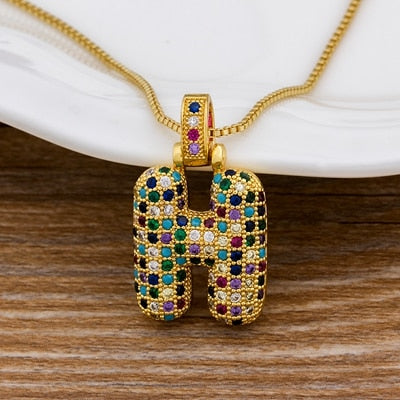 Nidin Luxury A-Z 26 Letters Zircon Pendant for Women Cute Rainbow Initials Name Necklace Fashion Party Wedding Birthday Jewelry