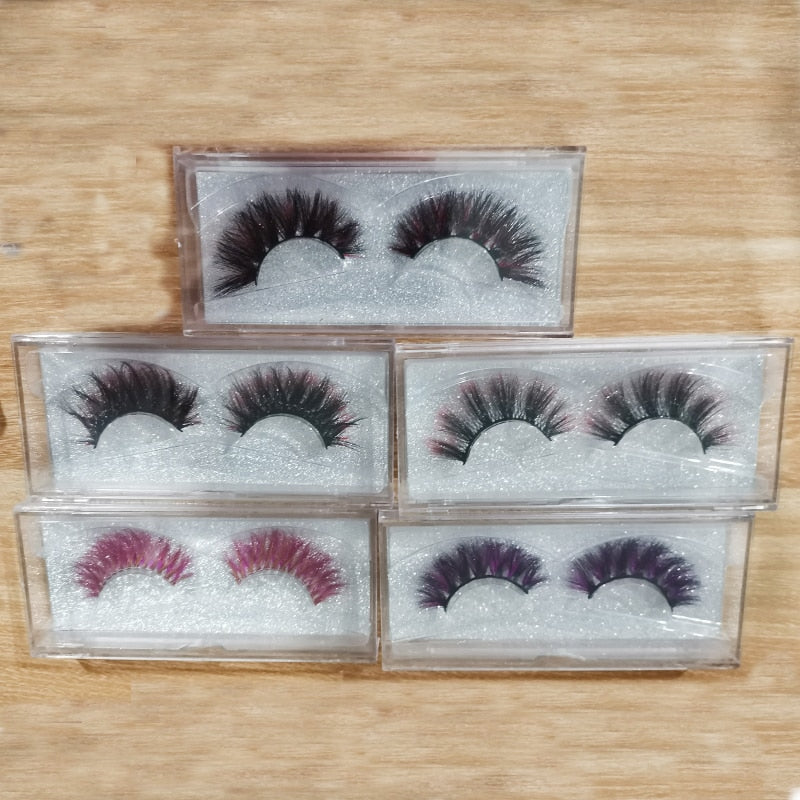 New 9D faux mink color lashes wholesale natural long fluffy individual dramatic colorful false eyelashes Makeup Extension Tools