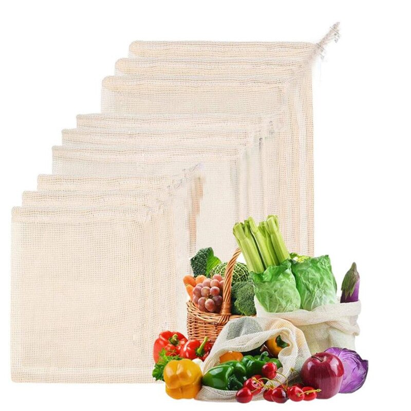 vegetable fruit bag,storage bag Reusable Produce Bags,Eco-Friendly,100% Organic Cotton Mesh Bags , Bio-degradable Kitchen