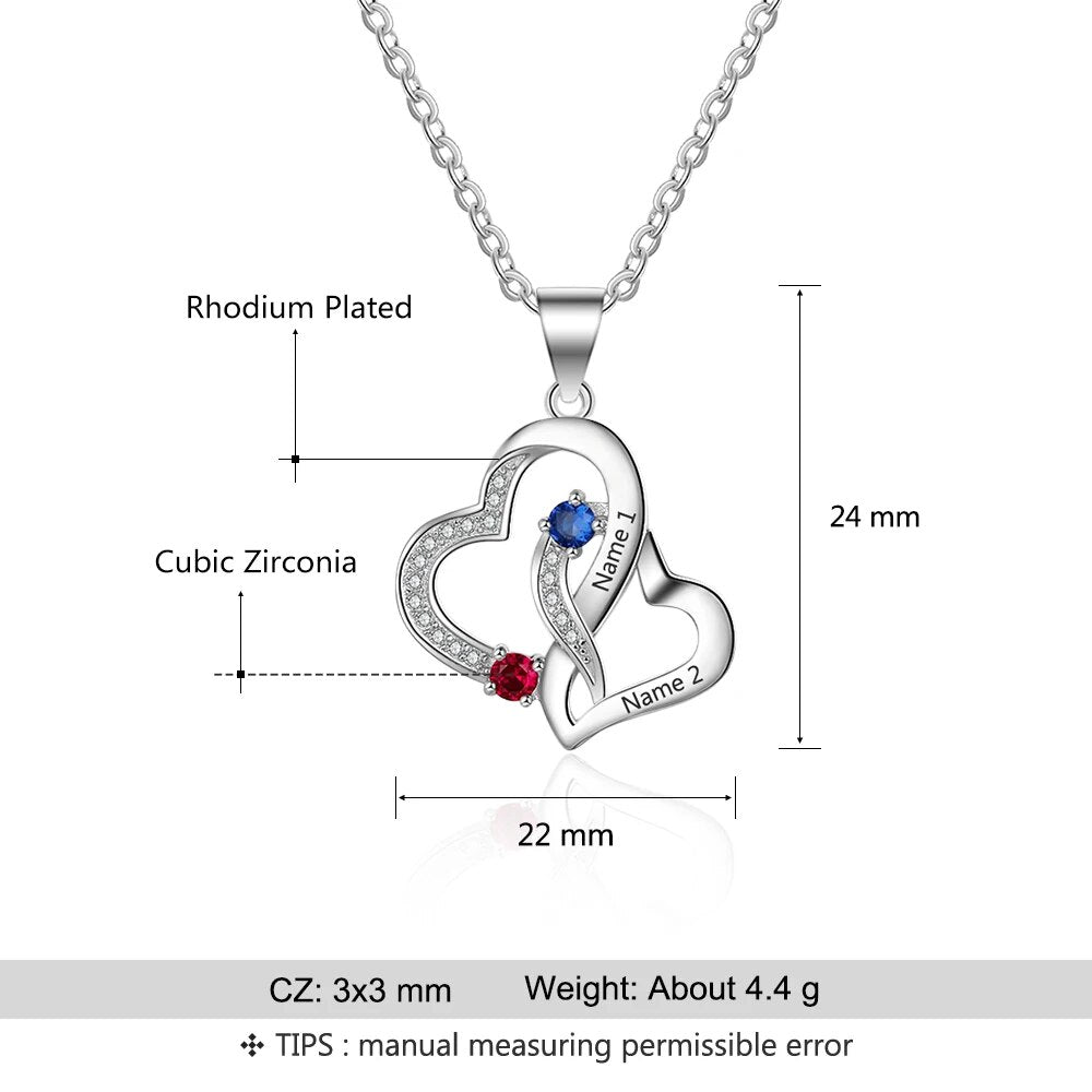 JewelOra Personalized Engraved Pendant Necklaces for Women Customized 2 Birthstones Intertwined Heart Necklace Wedding Jewelry