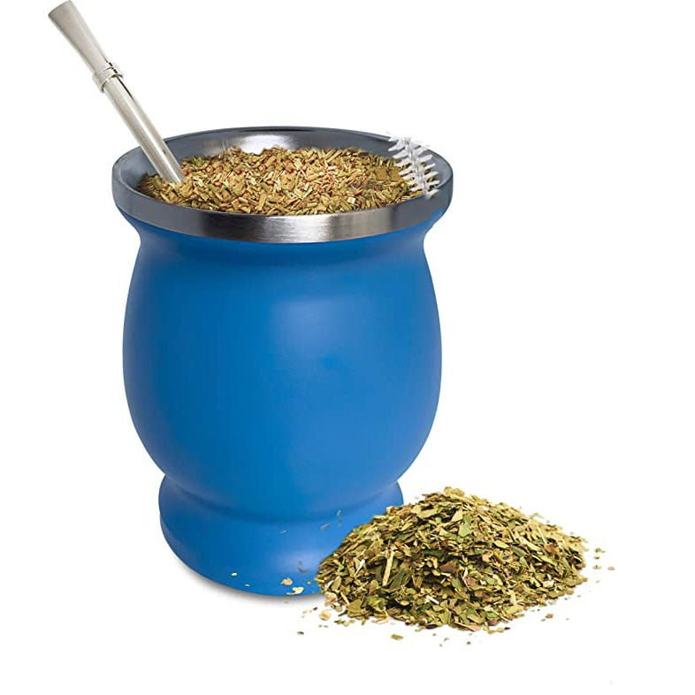 Yerba Mate Gourd Set Double-Wall Stainless Steel Mate Tea Cup and Bombilla Set Includes Yerba Mate Gourd (Cup) With One Bombilla