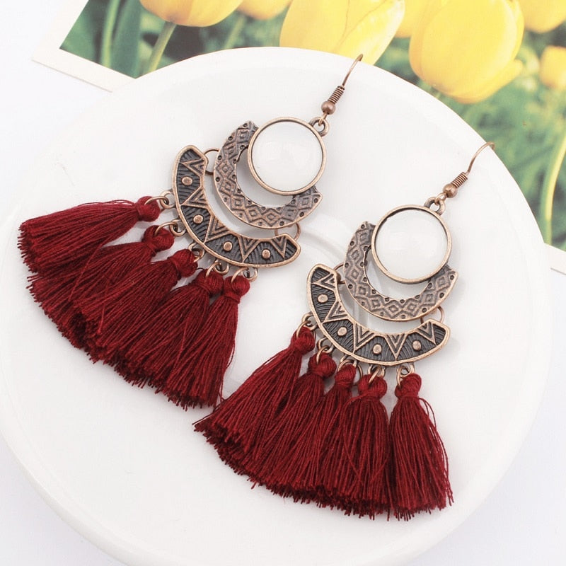 Exknl 25 Colors Tassel Earrings Women Long Fringe Statement Bohemian Drop Boho Hanging Dangle Earrings Accessories 2022