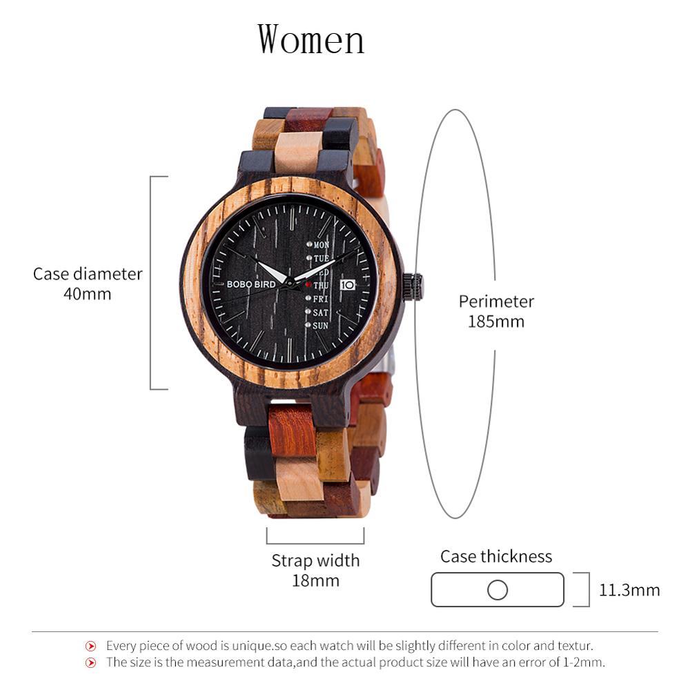 BOBO BIRD Couple Wooden Watch Luxury Brand Wood Timepieces Week Date Display Quartz Watches for Men Women Unique Family Gift