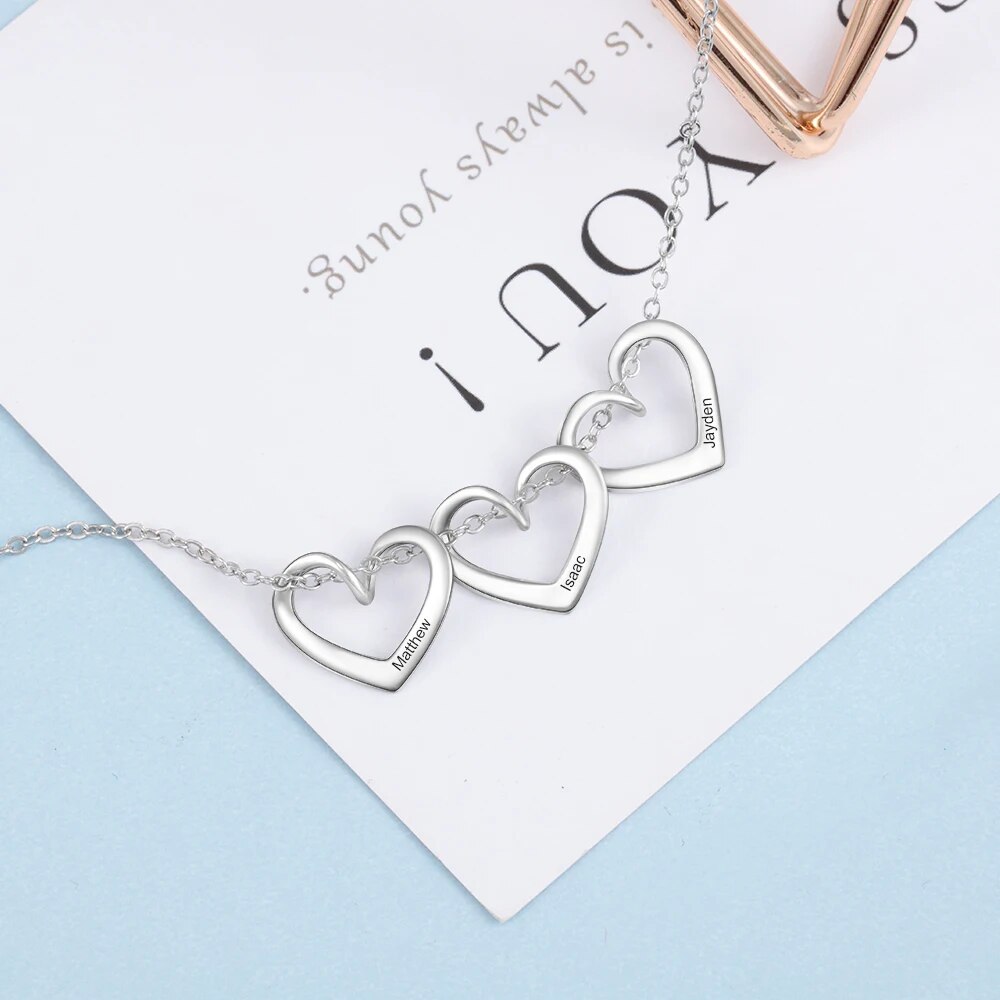JewelOra Customize Engrave Family Name Necklace with Heart Pendants Personalized Name Stainless Steel Necklace Women Accessories