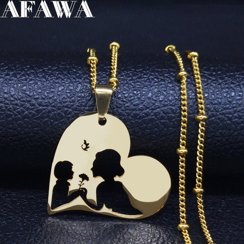 Love Heart Baby Mom Stainless Steel Necklace Women Gold Color Statement Necklaces Mother&#39;s Day Gift Jewelry dia de la madre N913
