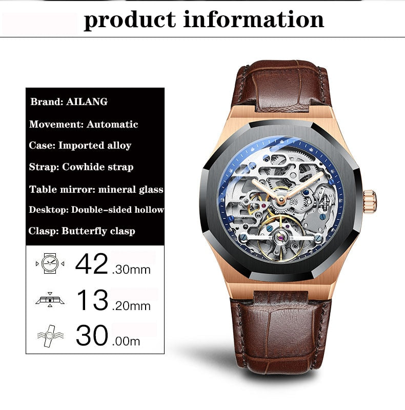 AILANG genuine self-winding watch men&#39;s mechanical watch automatic brand-name wine barrel shape 2020 new hollow square