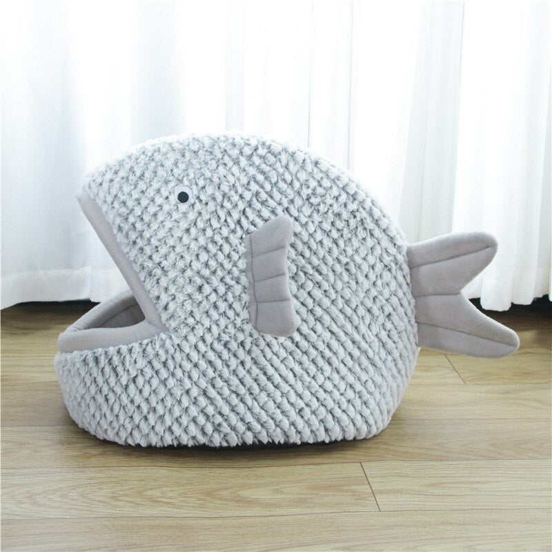 Cawayi Kennel  Soft Pet House Dog Bed for Dogs Cats Small Animals Products Semi-enclosed Fish-shaped Cartoon Cat Pet Beds D2033